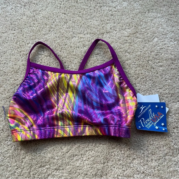 NWT Motionwear Dance Gymnastics Sports Bra - Adult Small - Purple Metallic - Picture 1 of 5